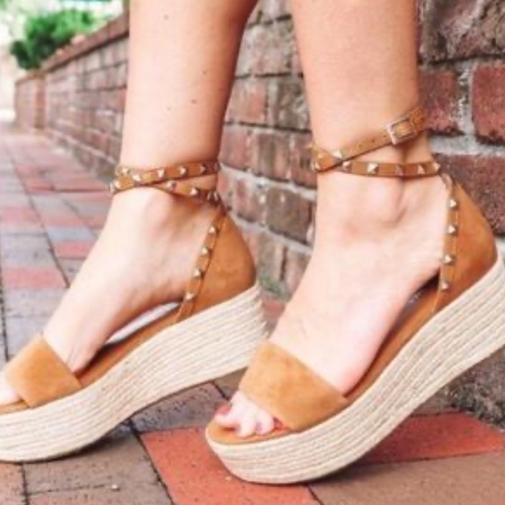 MARC FISHER Jazlyn Studded Ankle Strap Espadrille Wedge Sandals